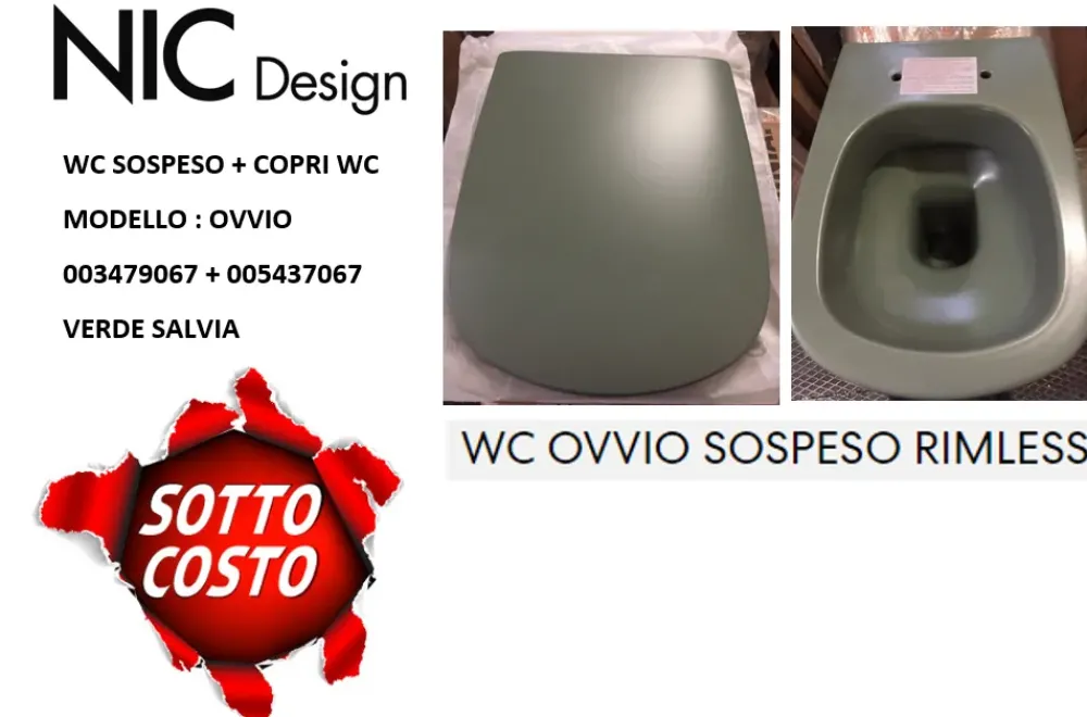 Online Arredamento bagno: mobile Nic design ovvio wc sospeso 003479067 + sedile verde 005437067 salvia opaco nuovo e imballato con forte sconto Mobili Bagno Sospeso