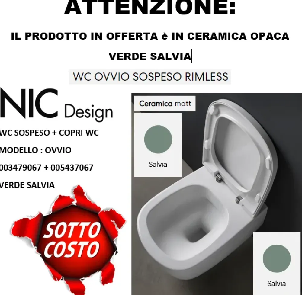 Online Arredamento bagno: mobile Nic design ovvio wc sospeso 003479067 + sedile verde 005437067 salvia opaco nuovo e imballato con forte sconto Mobili Bagno Sospeso
