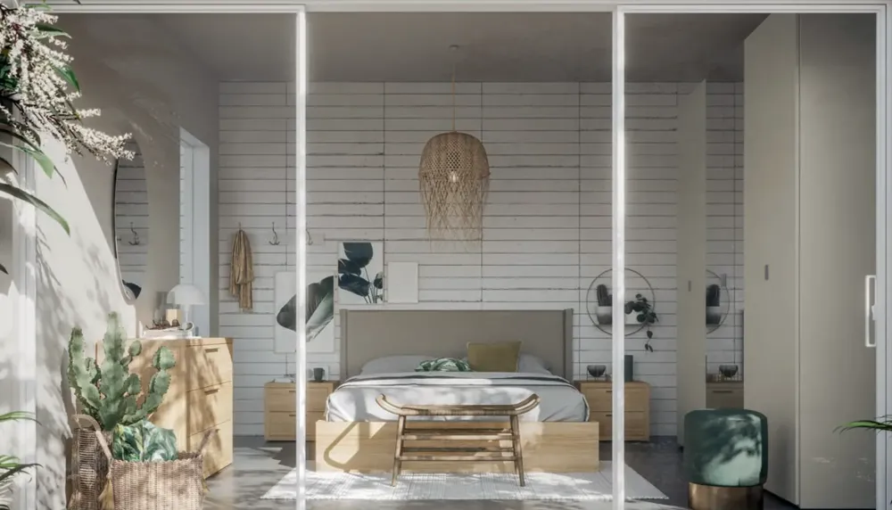 Camera da letto Composizione aria 319 in laminato a prezzo Outlet Camere Da Letto