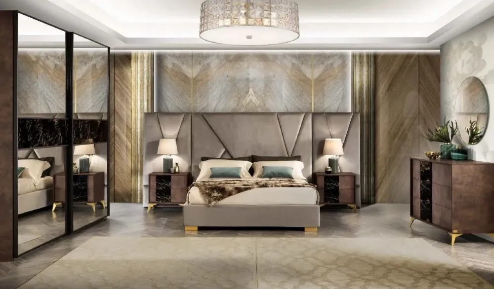 Mobilpiu Camera da letto Grazia effetto marmo in legno a prezzo Outlet- Camere Da Letto