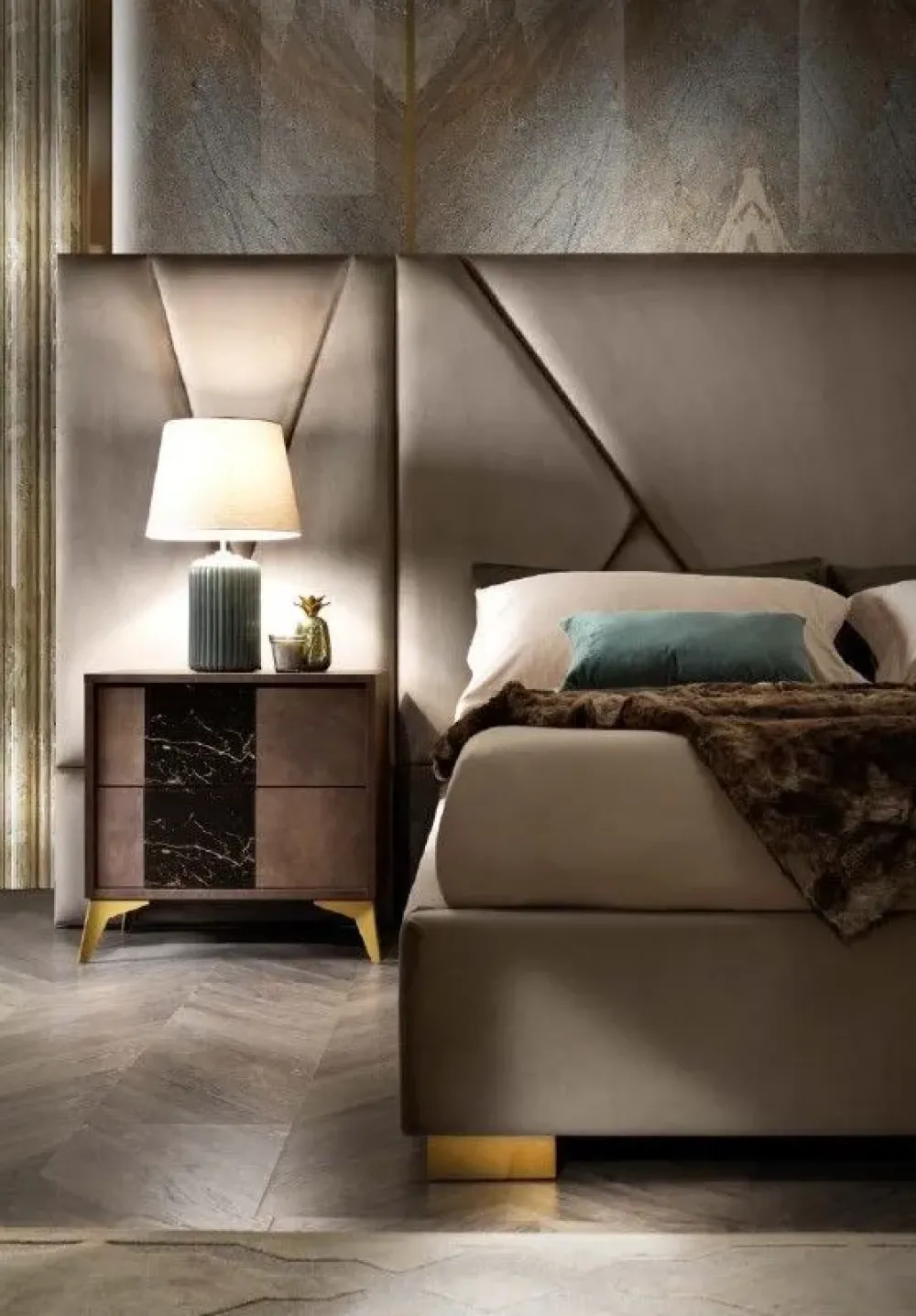 Mobilpiu Camera da letto Grazia effetto marmo in legno a prezzo Outlet- Camere Da Letto