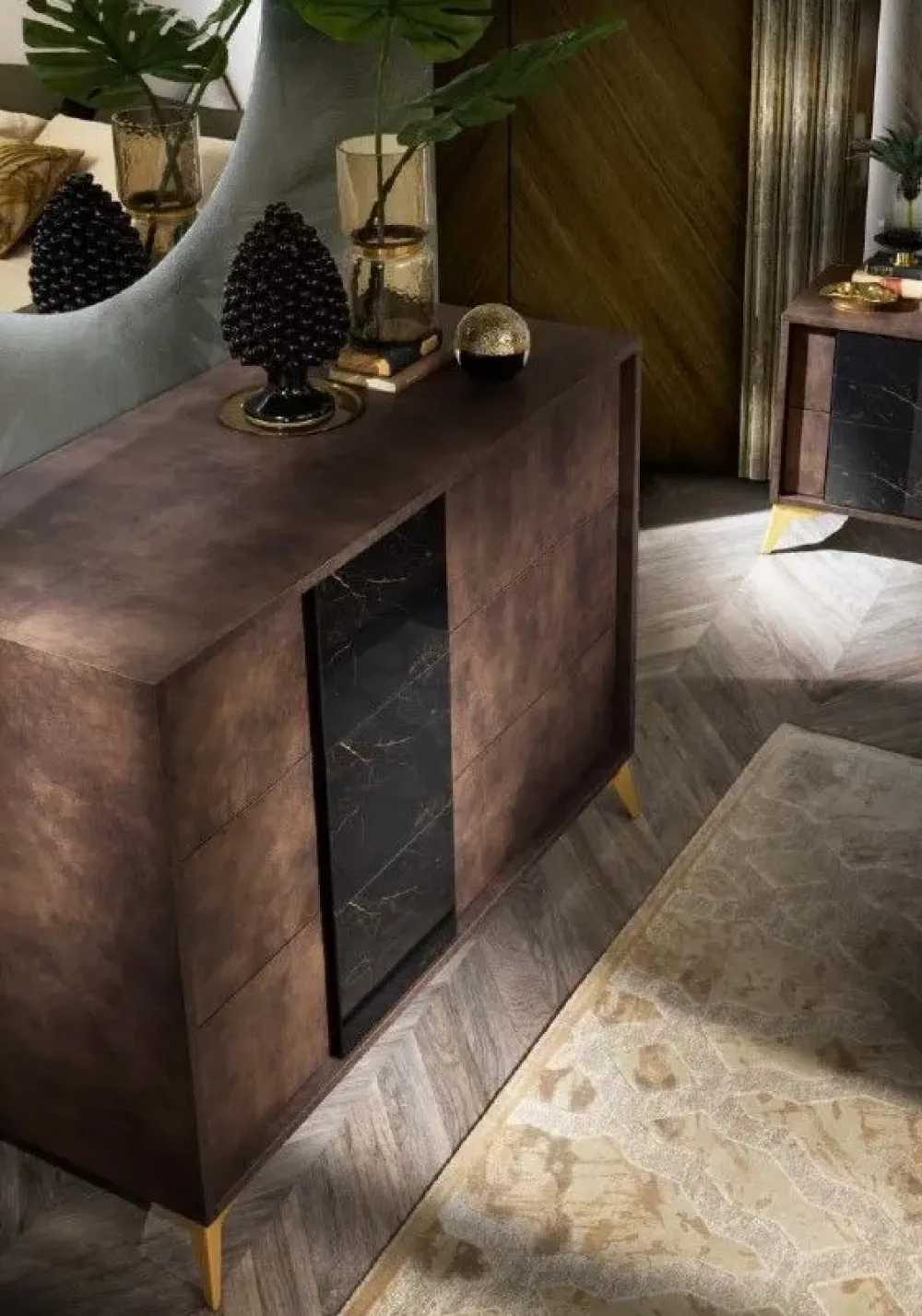 Mobilpiu Camera da letto Grazia effetto marmo in legno a prezzo Outlet- Camere Da Letto