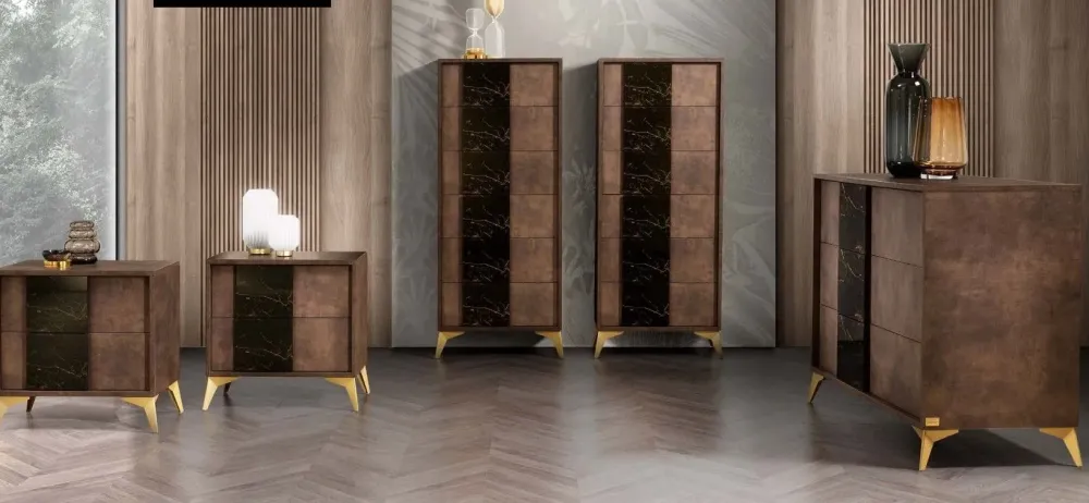 Mobilpiu Camera da letto Grazia effetto marmo in legno a prezzo Outlet- Camere Da Letto