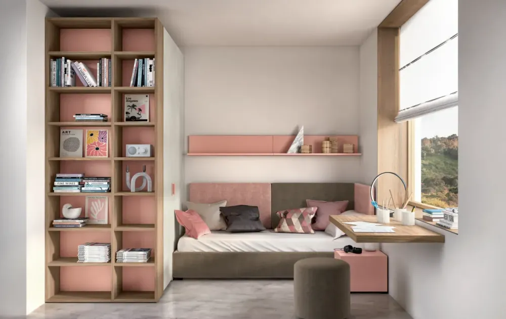 Cameretta Camera per teenager funzionale e moderna letti a terra in offerta^ZG Mobili