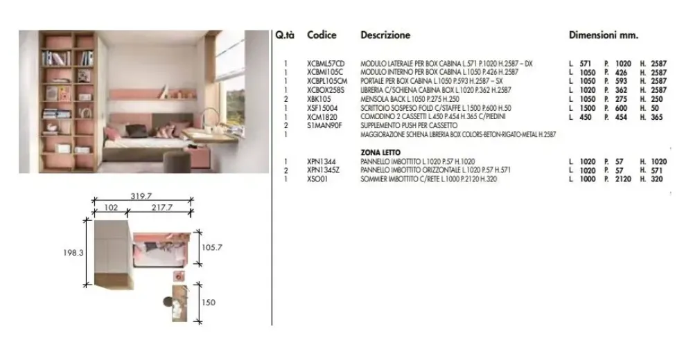 Cameretta Camera per teenager funzionale e moderna letti a terra in offerta^ZG Mobili