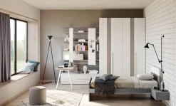 Outlet Cameretta Cameretta componibile mod.evo con armadio bicolore in promo-sconto del 50% letti a terra in offerta Camerette
