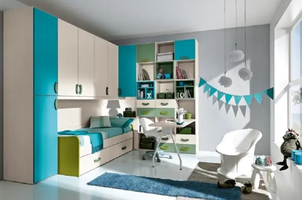 Clearance Cameretta Cameretta con ponte angolare mod.omnia scontata del 30% con uno sconto imbattibile Camerette