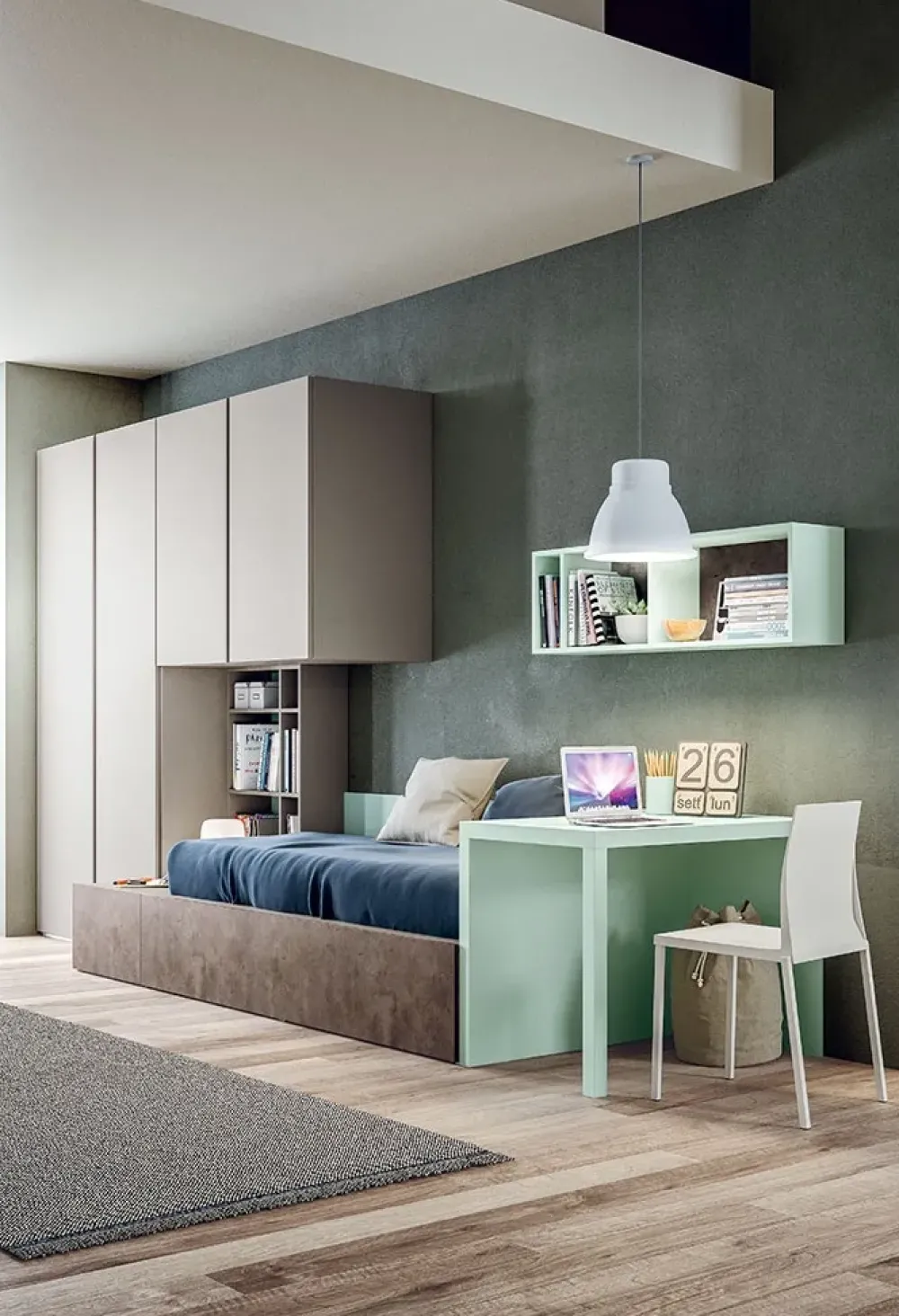 Outlet Cameretta Cameretta con scrivania a penisola con letto a terra a prezzo Outlet Camerette