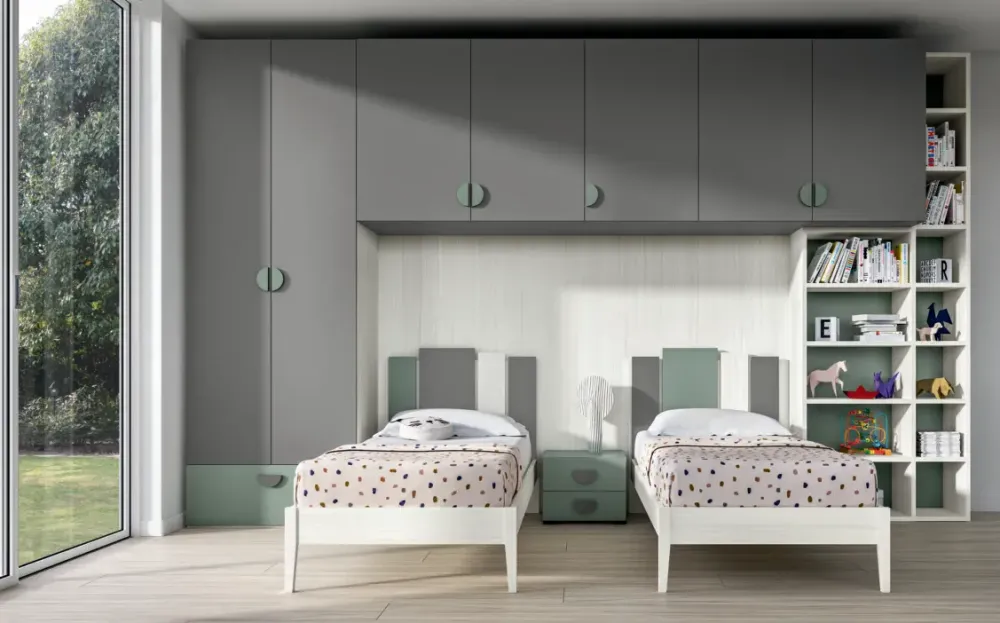 Discount Cameretta Cameretta moderna con armadio a ponte letti a terra scontata Camerette