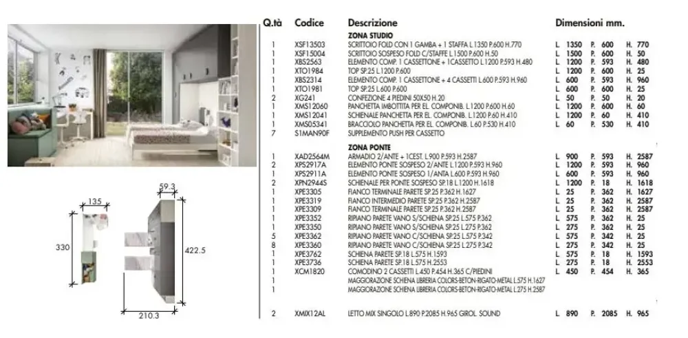 Discount Cameretta Cameretta moderna con armadio a ponte letti a terra scontata Camerette