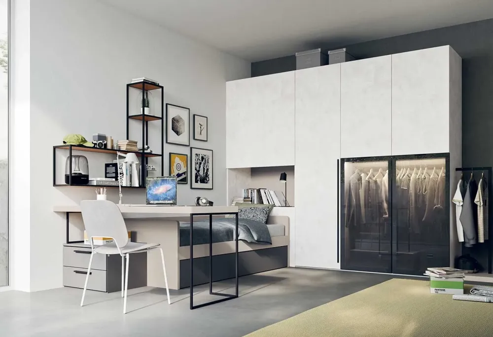 Cameretta in OFFERTA OUTLET. Ante in vetro, design moderno.^Clever Discount