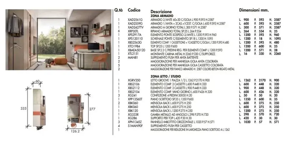 Cameretta in laminato materico Camera moderna per teenager scontata a PREZZI OUTLET^ZG Mobili Outlet