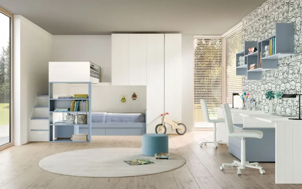 ZG Mobili Cameretta Roon166 con letto a castello in Offerta Outlet- Camerette