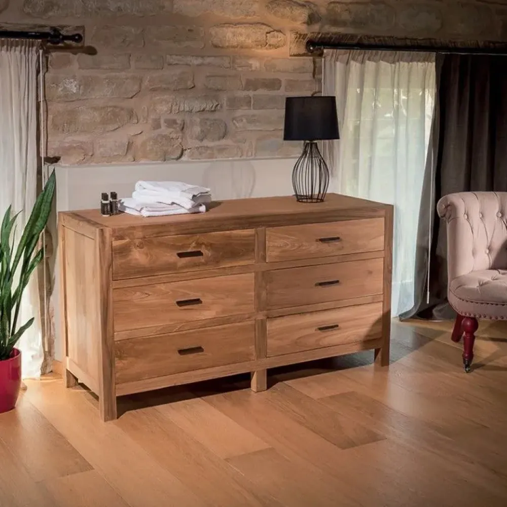 Outlet Etnico Cassettiera Cassettiera 6 cassetti teak in Legno in offerta- Cassettiere