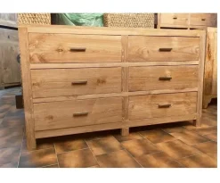 Outlet Etnico Cassettiera Cassettiera 6 cassetti teak in Legno in offerta- Cassettiere