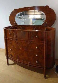 Artigianale Cassettiera Classica modello Ovale in radica con ribalta a marchio a prezzo scontato- Cassettiere