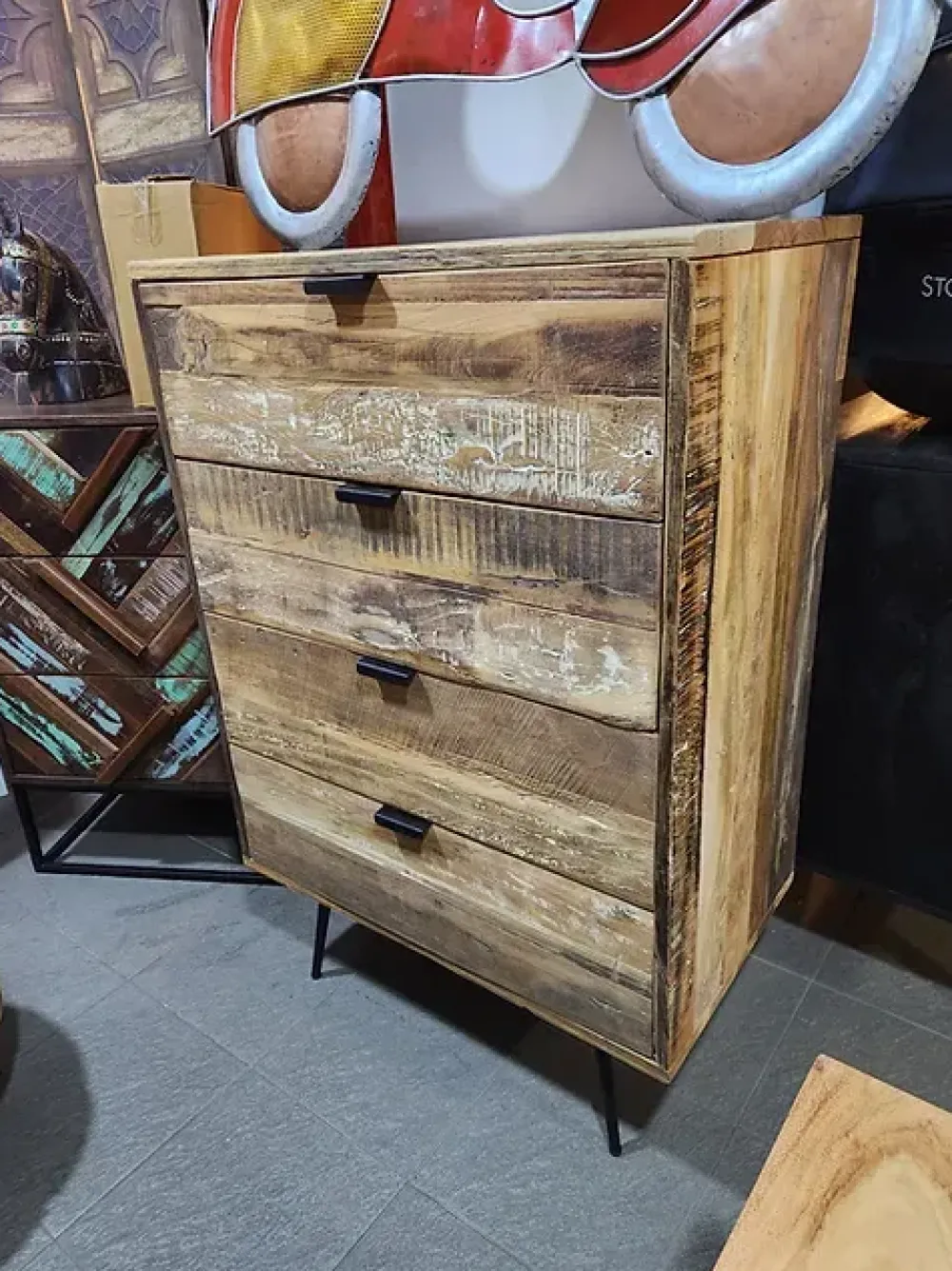 Outlet Etnico Cassettiera in Legno Cassettiera 4css old teak a prezzo scontato- Cassettiere