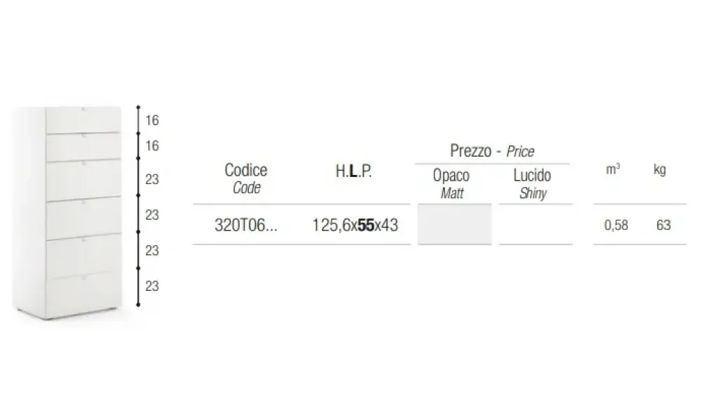 Discount Cassettiera Settimino testris laccato opaco in Laccato opaco in offerta Cassettiere