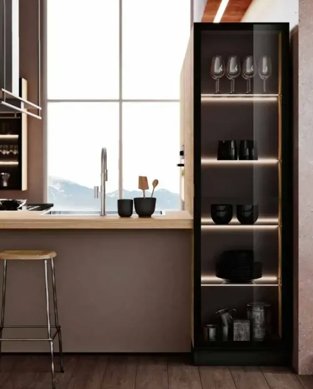 Imab Cucina a prezzo scontato ad angolo moderna Capri bianca e noce- Cucine Ad Angolo|Cucine Moderne