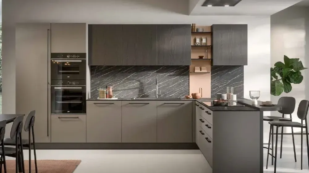 Prima Cucine Cucina a prezzo scontato con penisola moderna Domino composizione 10- Cucine Con Penisola|Cucine Moderne