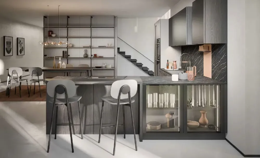 Prima Cucine Cucina a prezzo scontato con penisola moderna Domino composizione 10- Cucine Con Penisola|Cucine Moderne