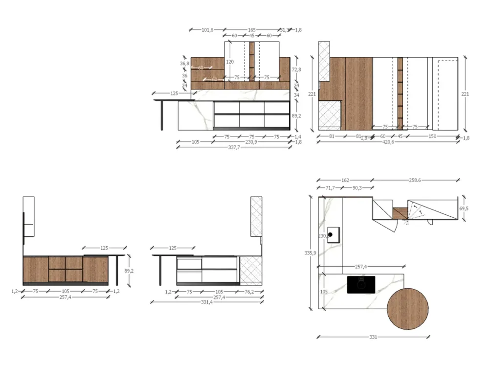 Cucina ad angolo moderna tortora Plan 01 outlet a soli 24790 Euro^Diotti.com Online