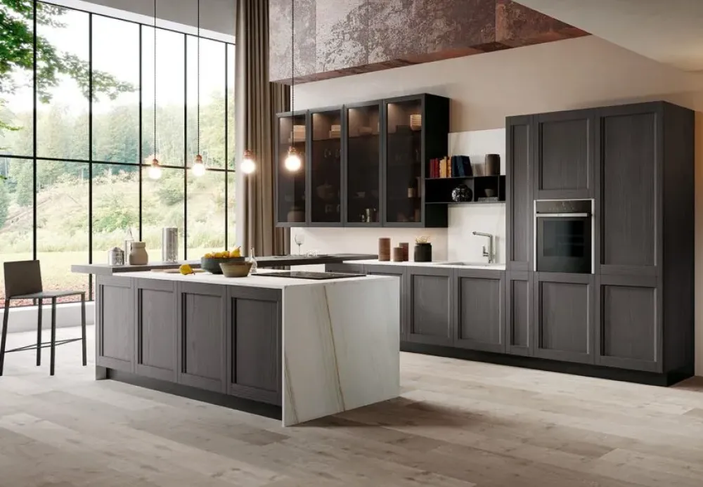 Discount Cucina classica con isola grigia in legno Frida 2 Cucine Ad Isola