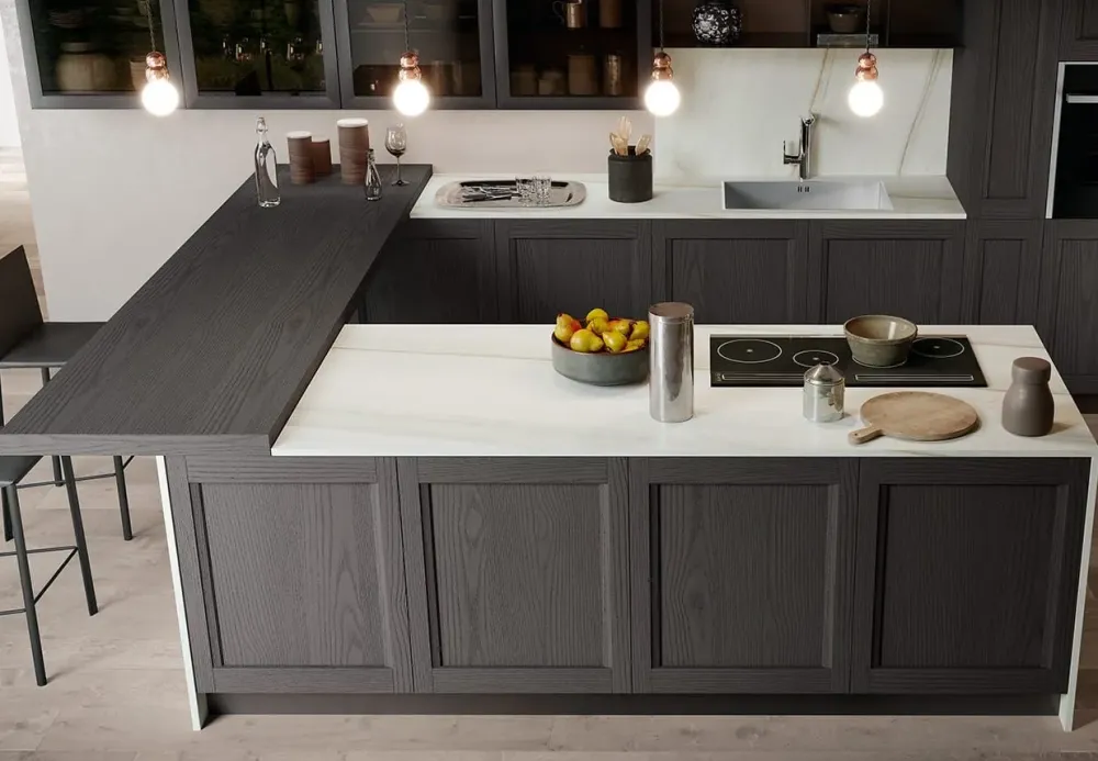 Discount Cucina classica con isola grigia in legno Frida 2 Cucine Ad Isola