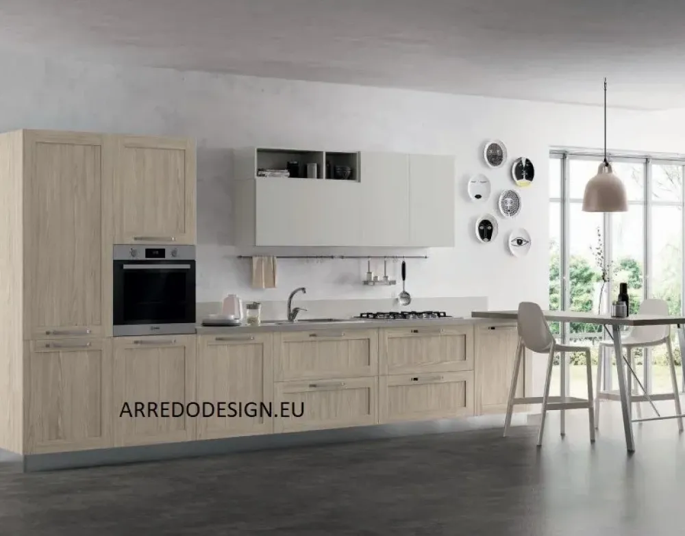 Discount Cucina moderna lineare rovere chiaro in melaminico Pd12 * Cucine Lineari|Cucine Moderne