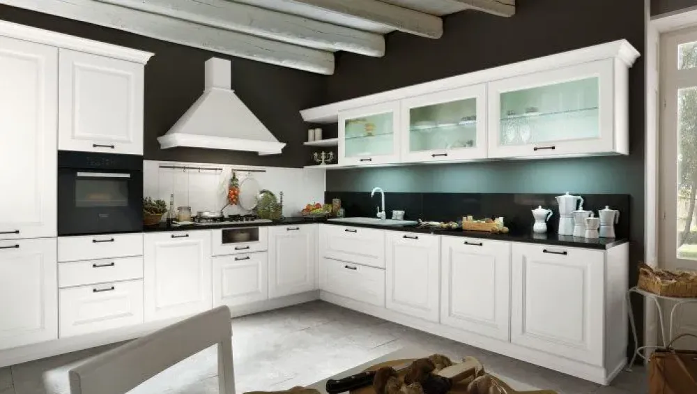 Aran Cucina bianca classica ad angolo Flaminia in Offerta Outlet- Cucine Ad Angolo