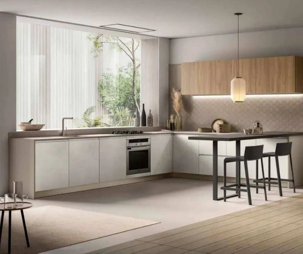 Collezione esclusiva Cucina bianca moderna ad angolo. Colonne in Offerta Outlet. Nuovi mondi cucine.- Cucine Ad Angolo|Cucine Moderne