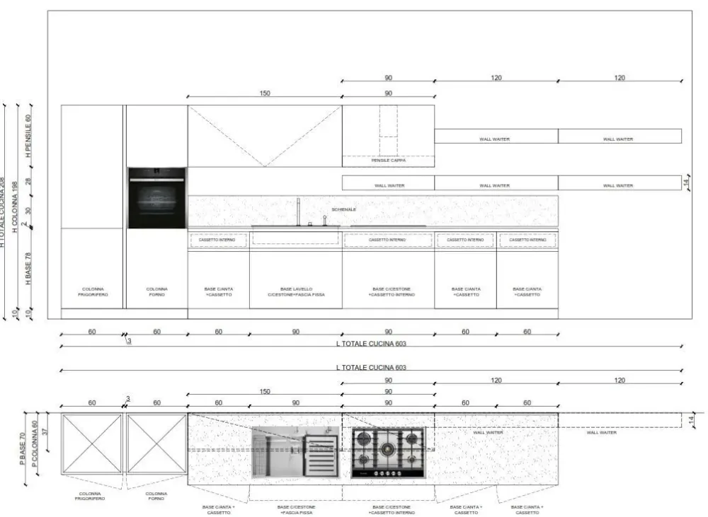 Clearance Cucina moderna lineare altri colori in vetro Maxima 2.2 - vetro lucido e laccato strutturato Cucine Lineari|Cucine Moderne