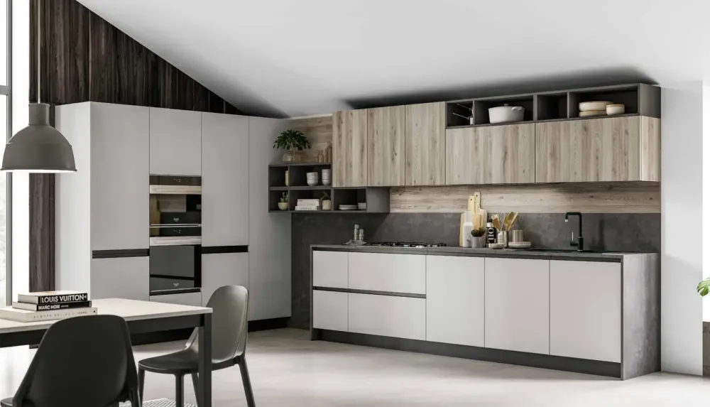Collezione esclusiva Cucina design ad angolo magnolia in laminato materico Milano- Cucine Ad Angolo|Cucine Design