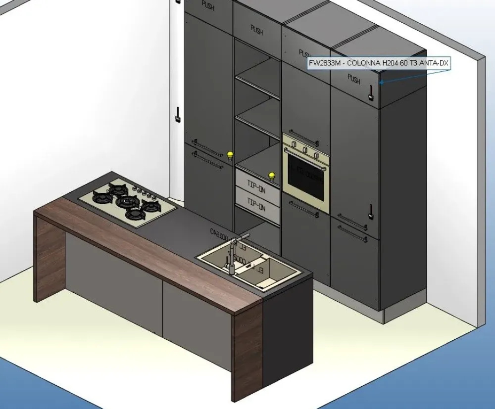 Colombini Casa Cucina moderna con penisola grigio in laminato opaco Quadra- Cucine Con Penisola|Cucine Moderne