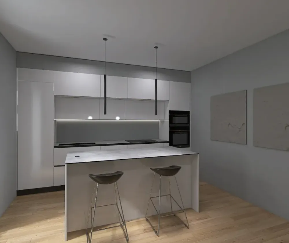 Primopiano Cucine Cucina con isola in hpl bianca Cucinamarmi a prezzo ribassato- Cucine Ad Isola|Cucine Moderne