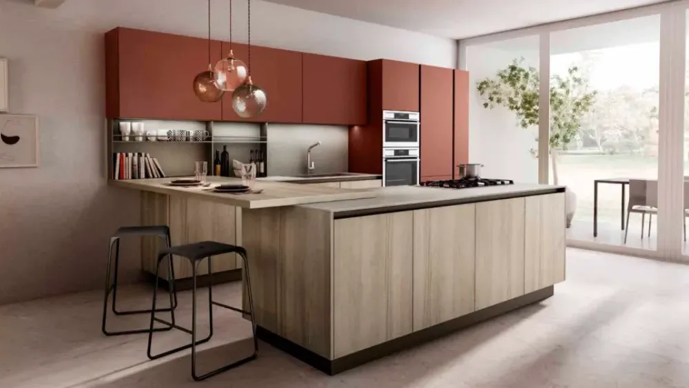 Arredo3 Cucina con isola in laminato materico a prezzo scontato 40%- Cucine Ad Isola|Cucine Moderne