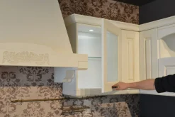 Artigianale Cucina con penisola in legno bianca Cc02 a prezzo scontato- Cucine Con Penisola|Cucine Country