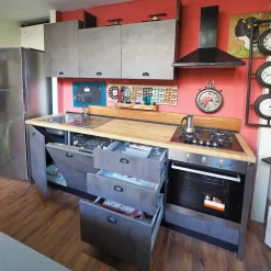 Outlet Etnico Cucina Cucina industrial piano legno lineare con un ribasso imperdibile- Cucine Lineari