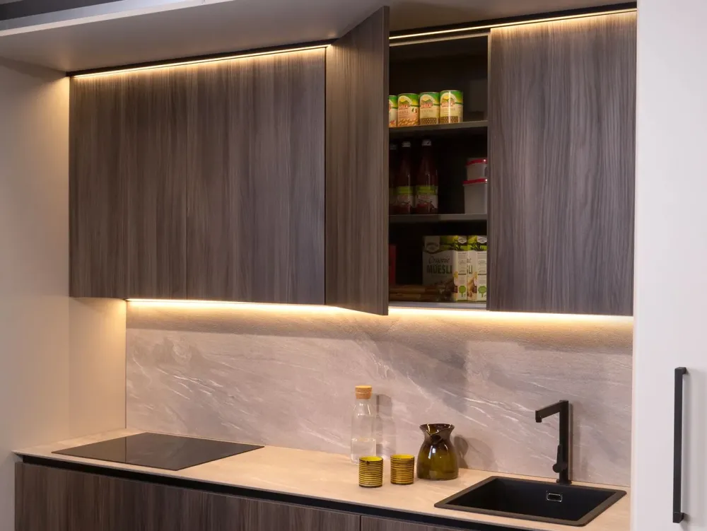 Cucina design lineare tortora in laccata opaco Klab 09 outlet^Diotti.com New