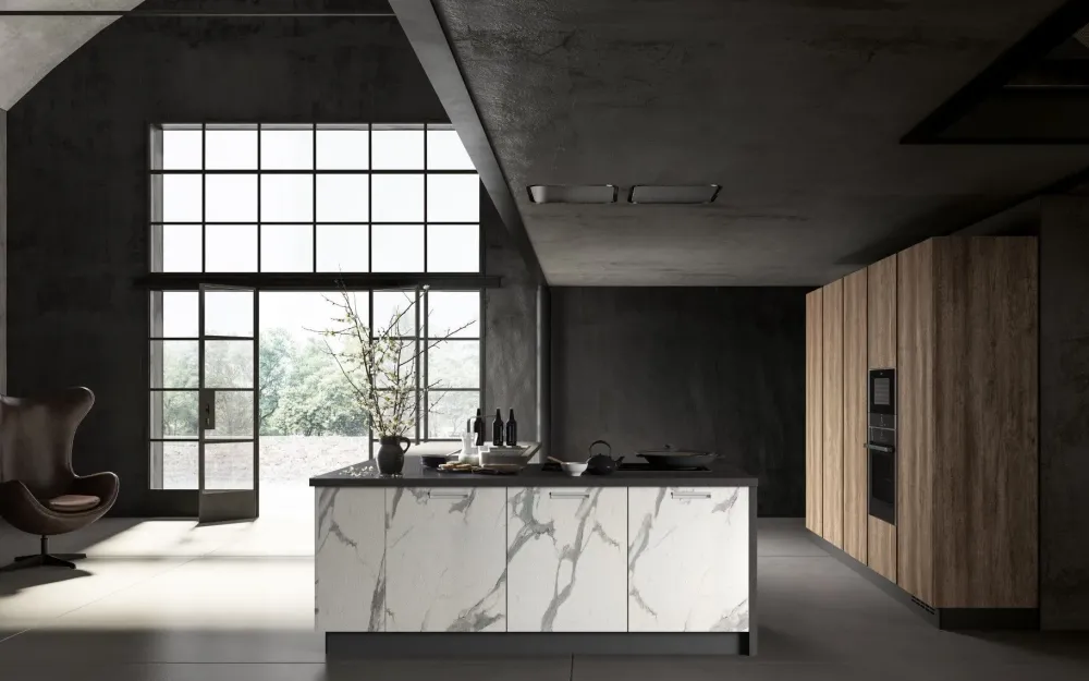 Cucina design con isola bianca in laminato materico Acc 1^Essebi Online