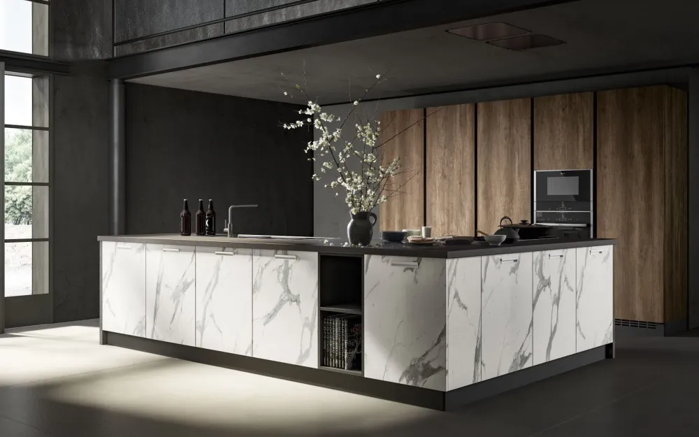 Cucina design con isola bianca in laminato materico Acc 1^Essebi Online