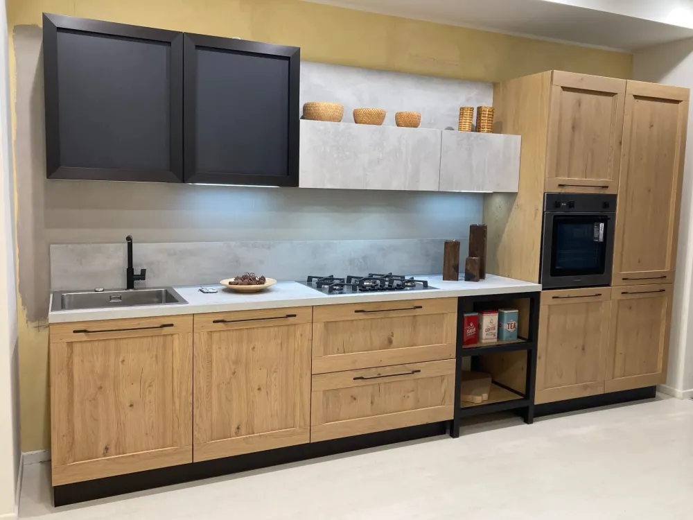 Cucina industriale rovere chiaro lineare Asia in Offerta Outlet^Arredo3 Discount