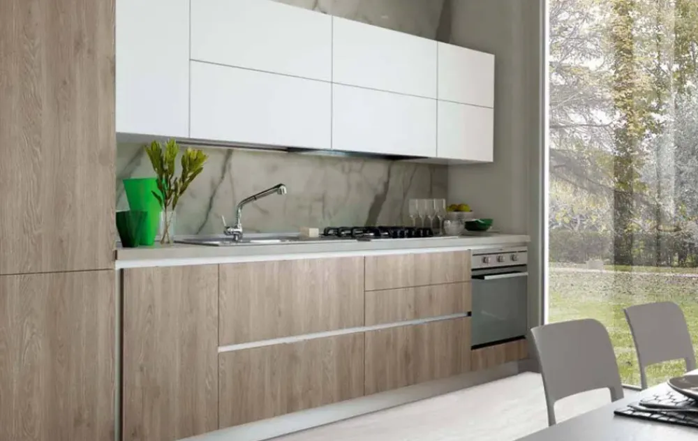 Best Cucina Ingrid versione rovere fiammato brown moderna rovere chiaro lineare scontata 30% Cucine Lineari|Cucine Moderne