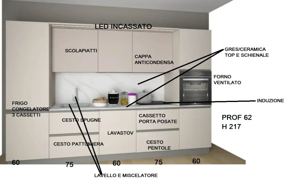 CUCINA lineare Promo2026 smart kappa gres 330 SCONTATA 40%^Gicinque Hot