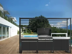 Fogher Cucina lineare in acciaio e altri colori. Composizione FKC 001 da esterni Sant'Elena a prezzo scontato.- Cucine Lineari|Cucine Moderne