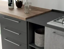 Cucina lineare in laminato opaco grigio Domino grafite e cementho a prezzo ribassato^Prima Cucine Clearance