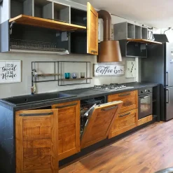 CUCINA lineare Cucina moderna vintage alta legno SCONTATA 59%^Outlet Etnico Discount