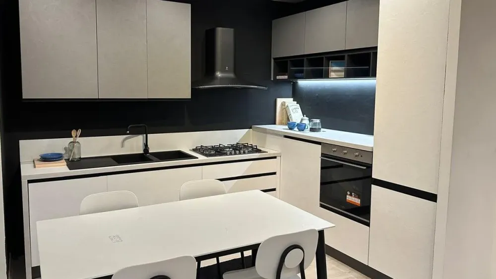 Mobilturi Cucina moderna ad angolo bianca in laminato materico Newmeg- Cucine Ad Angolo|Cucine Moderne