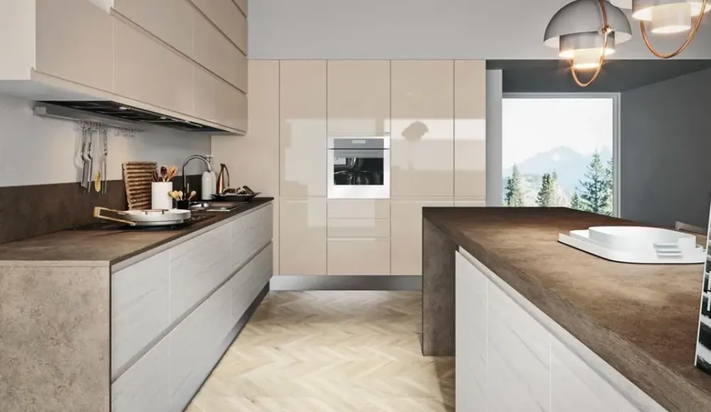 Cucina moderna con penisola Nuovi mondi cucine minimal gola integrata a prezzo ribassato^Collezione esclusiva Hot