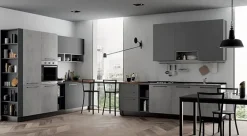 Cucina moderna grigio Primacucine lineare Domino grafite e cementho in offerta^Prima Cucine Sale